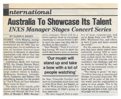 INXS / Australia to Showcase Its Talent / 1986