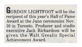Lightfoot, Gordon / Hall of Fame Award / 1986
