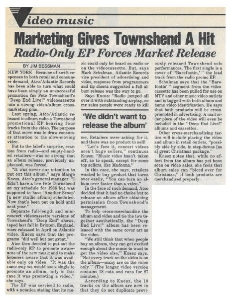 Townshend, Pete / Marketing Gives Townshend a Hit / 1986