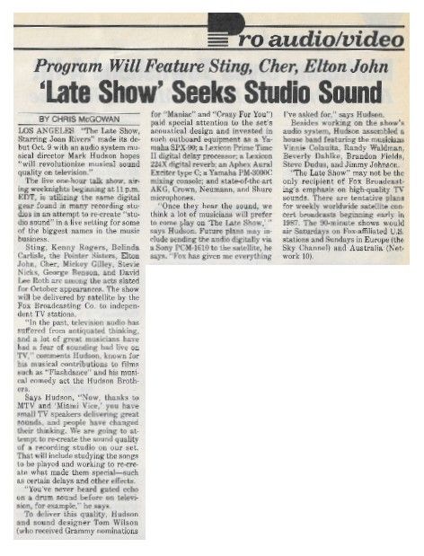 Rivers, Joan / Late Show Seeks Studio Sound / 1986