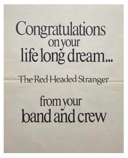 Nelson, Willie / Congratulations on Your Life Long Dream...from Your Band and Crew / 1986
