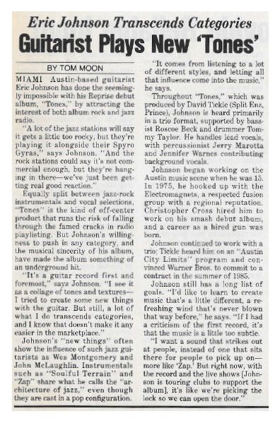 Johnson, Eric / Guitarist Plays New 'Tones' / 1986