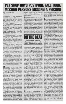 Pet Shop Boys / Pet Shop Boys Postpone Fall Tour / 1986