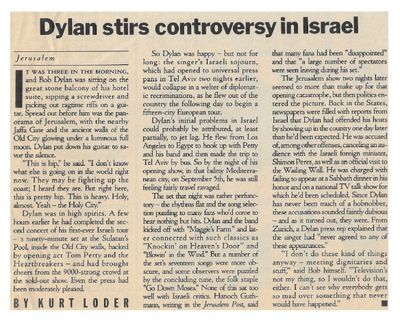 Dylan, Bob / Dylan Stirs Controversy in Israel / 1987
