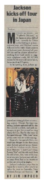 Jackson, Michael / Jackson Kicks Off Tour in Japan / 1987