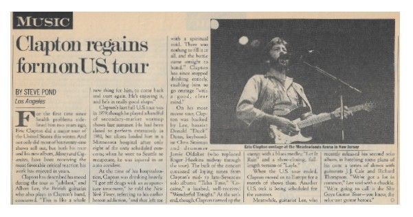 Clapton, Eric / Clapton Regains Form on U.S. Tour / 1983