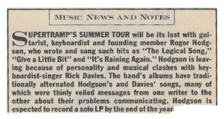 Supertramp / Hodgson is Leaving / 1983