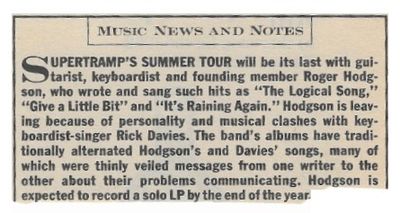 Supertramp / Hodgson is Leaving / 1983