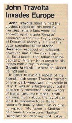 Travolta, John / John Travolta Invades Europe / 1979