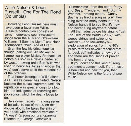 Nelson, Willie--Leon Russell / One for the Road / 1979