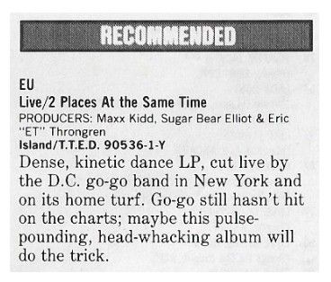 EU / Live/2 Places at the Same Time / 1986