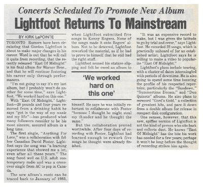 Lightfoot, Gordon / Lightfoot Returns to Mainstream / 1986