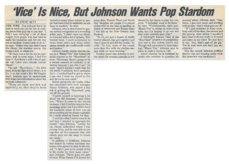 Johnson, Don / Vice is Nice, But Johnson Wants Pop Stardom / 1986