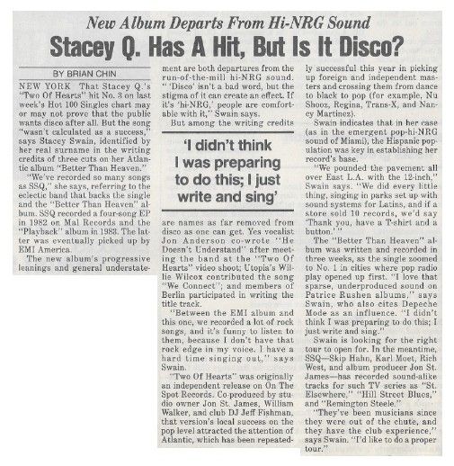 Stacey Q. / Stacey Q. Has a Hit, But is it Disco? / 1986