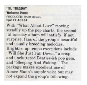 Til Tuesday / Welcome Home / 1986