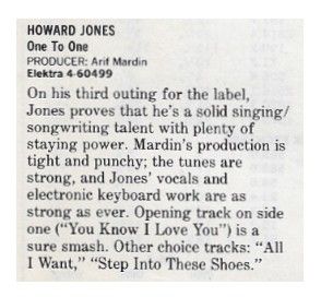 Jones, Howard / One to One / 1986