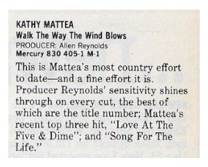 Mattea, Kathy / Walk the Way the Wind Blows / 1986