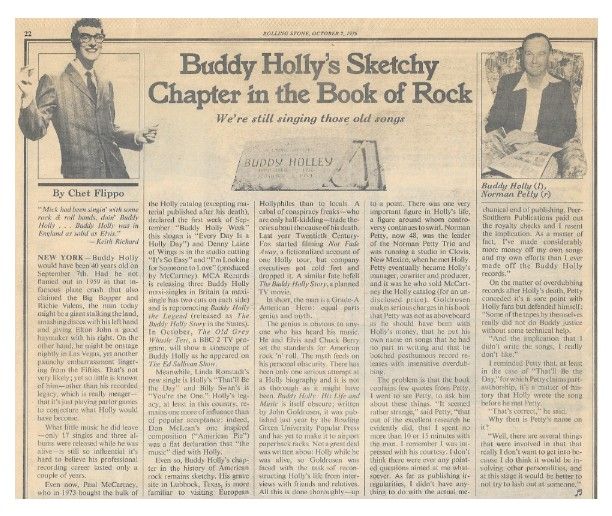 Holly, Buddy / Buddy Holly's Sketchy Chapter in the Book of Rock / 1976