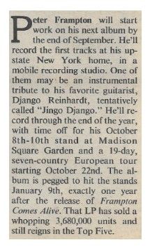 Frampton, Peter / Will Start Work On His Next Album / 1976