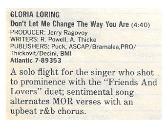 Loring, Gloria / Don't Let Me Change the Way You Are / 1986