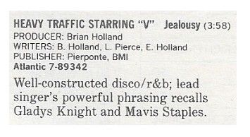 Heavy Traffic Starring "V" / Jealousy / 1986