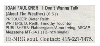 Faulkner, Joan / I Don't Wanna Talk (About the Weather) / 1986