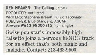 Heaven, Ken / The Calling / 1986