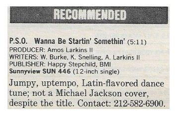 P.S.O. / Wanna Be Startin' Somethin' / 1986