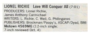 Richie, Lionel / Love Will Conquer All / 1986