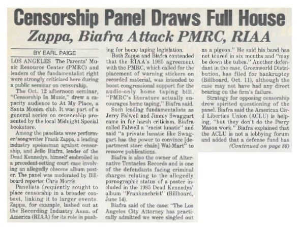 Zappa, Frank / Censorship Panel Draws Full House / 1986
