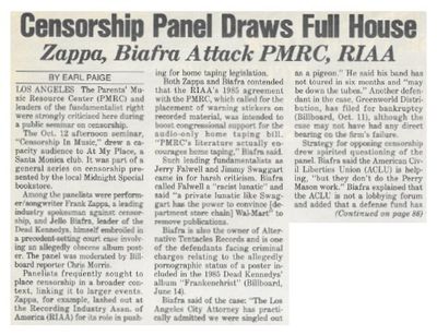 Zappa, Frank / Censorship Panel Draws Full House / 1986
