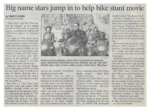 Fishburne, Laurence / Big Name Stars Jump in to Help Bike Stunt Movie / 2003