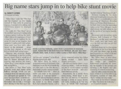 Fishburne, Laurence / Big Name Stars Jump in to Help Bike Stunt Movie / 2003