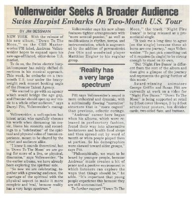 Vollenweider, Andreas / Vollenweider Seeks a Broader Audience / 1986