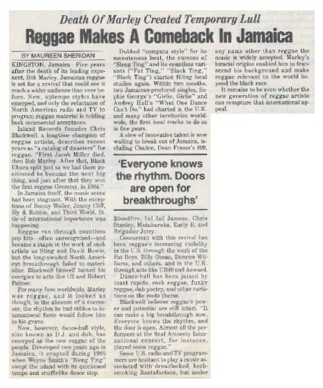 Marley, Bob / Reggae Makes a Comeback in Jamaica / 1986