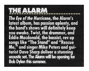 Alarm, The / Tour Dates + Story / 1988