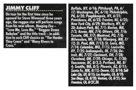 Cliff, Jimmy / Tour Dates + Story / 1988