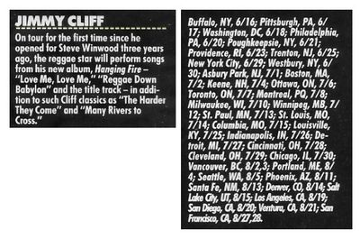 Cliff, Jimmy / Tour Dates + Story / 1988