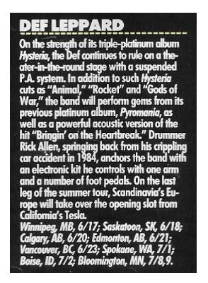 Def Leppard / Tour Dates + Story / 1988