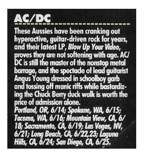 AC/DC / Tour Dates + Story / 1988