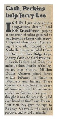 Lewis, Jerry Lee / Cash, Perkins Help Jerry Lee / 1982