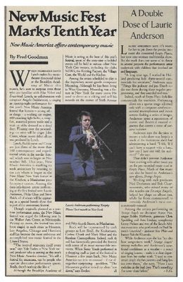 Anderson, Laurie / New Music Fest Marks Tenth Year / 1989