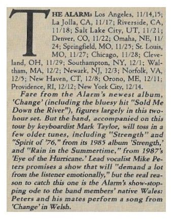 Alarm, The / Tour Dates + Story / 1989