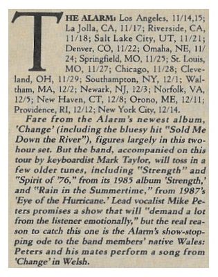 Alarm, The / Tour Dates + Story / 1989