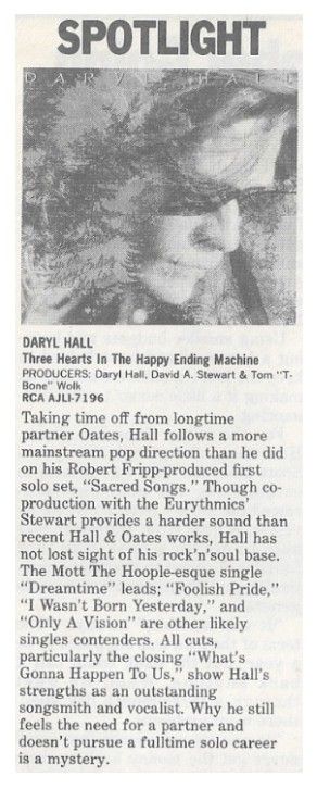 Hall, Daryl / Three Hearts in the Happy Ending Machine / 1986