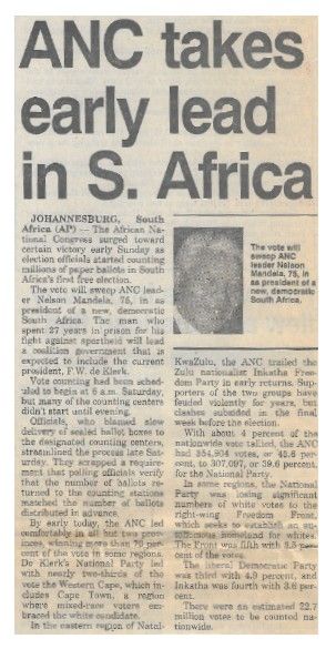 Mandela, Nelson / ANC Takes Early Lead in S. Africa / 1994