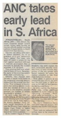 Mandela, Nelson / ANC Takes Early Lead in S. Africa / 1994