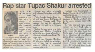 Shakur, Tupac / Rap Star Tupac Shakur Arrested / 1994