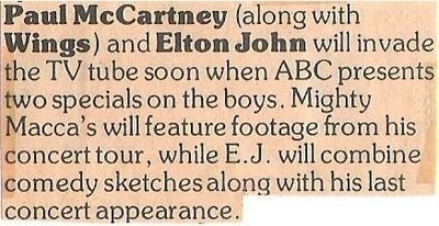 McCartney, Paul / Will Invade the TV Tube Soon / 1977