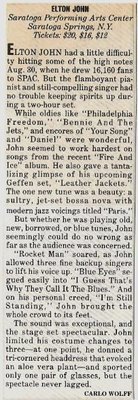 John, Elton / Concert Review: Saratoga Performing Arts Center 1986